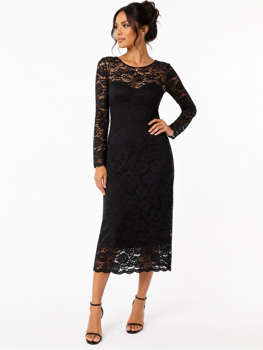 Express Black Lace Long Sleeve Midi Dress